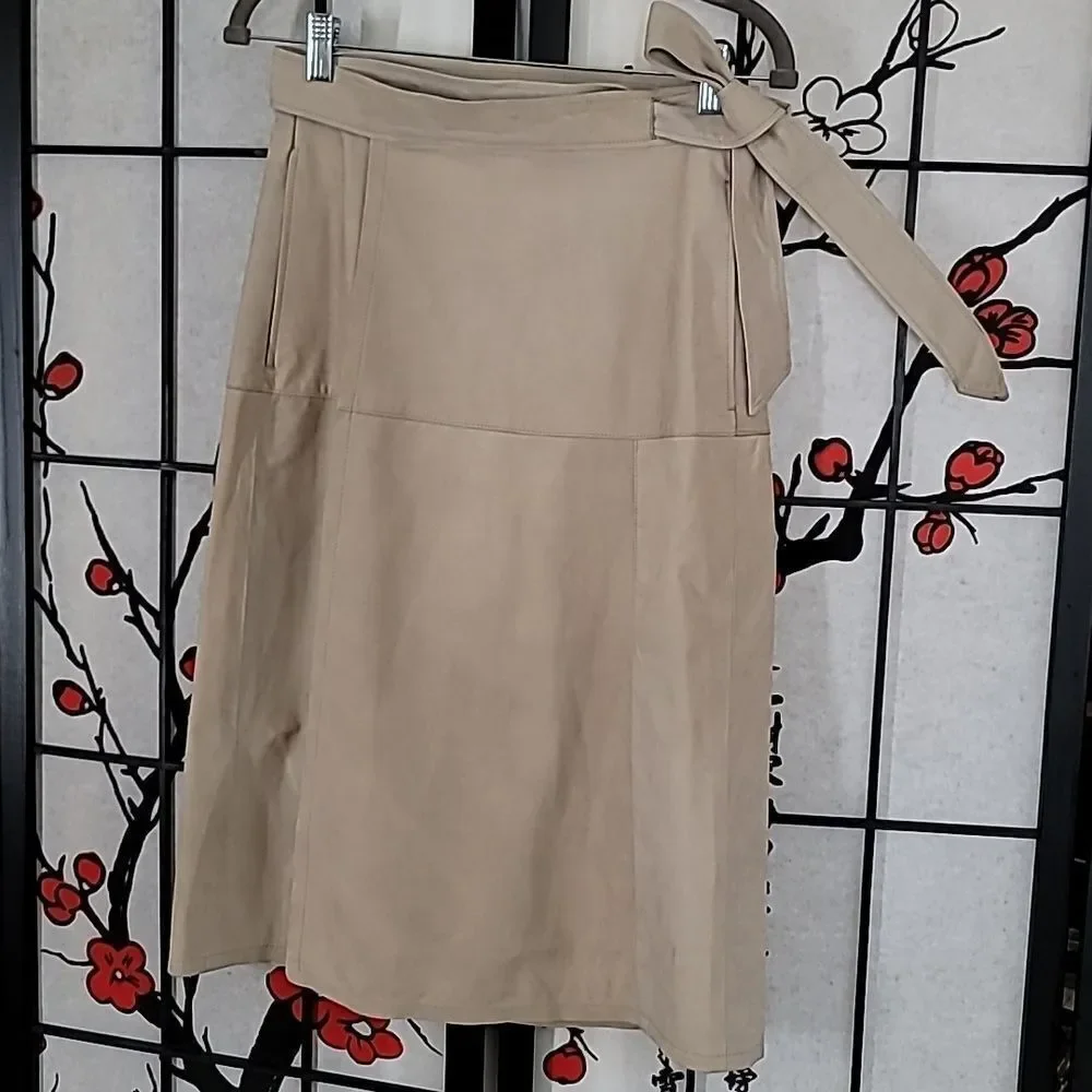 Frame 100% Butter Soft Suede Leather Wrap Skirt In Light Tan